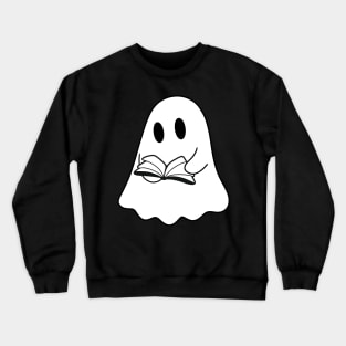 A cute, reading ghost with a book (black and white) Crewneck Sweatshirt